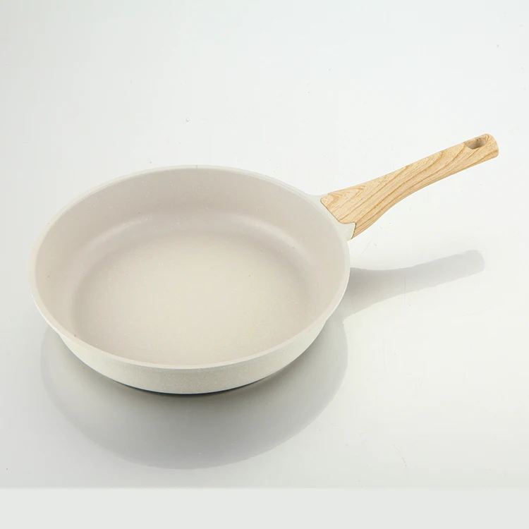 20cm 24cm 26cm 28cm 30cm 32cm Kitchen White Ceramic Coating Stick Wood Grain Handle Non Stick Pan