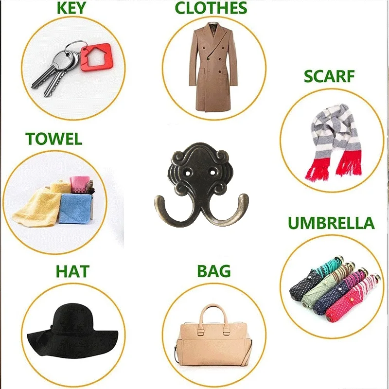 Creative Octopus Shaped Vintage Bronze Wall Mount Double Prongs Clothes Coat Towel Robe Organizer Hanging Hook