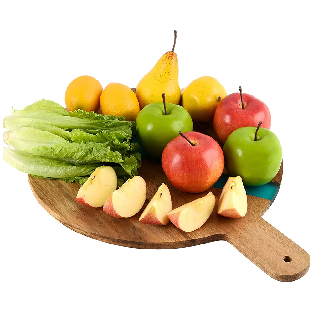 TAOTAOJU kitchen accessories custom solid wood cutting board with handle pizza board acacia wood resin splicing cutting board