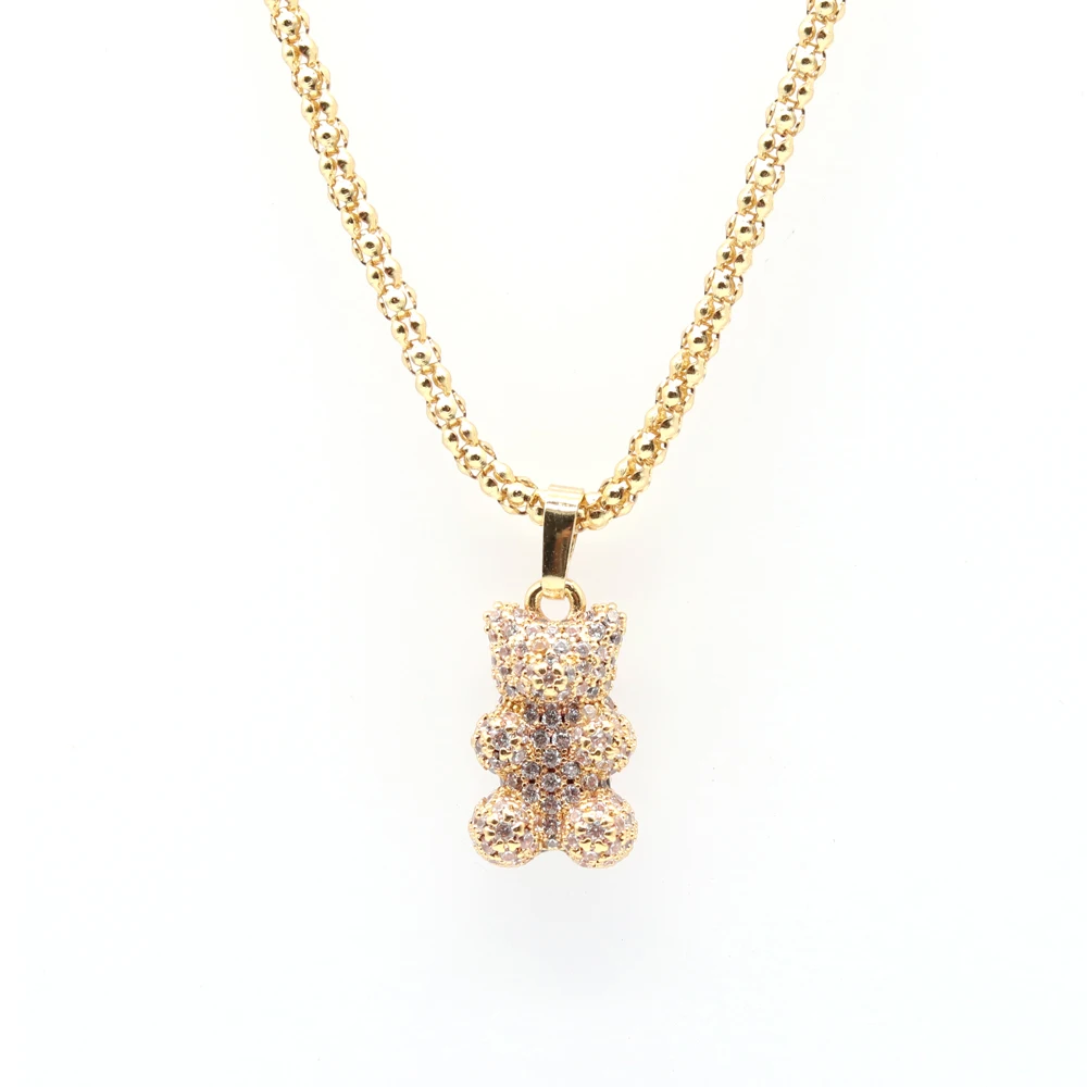 Украшения Bijoux Позолоченный медведь Тедди 18 карат цепочка с подвеской из камня