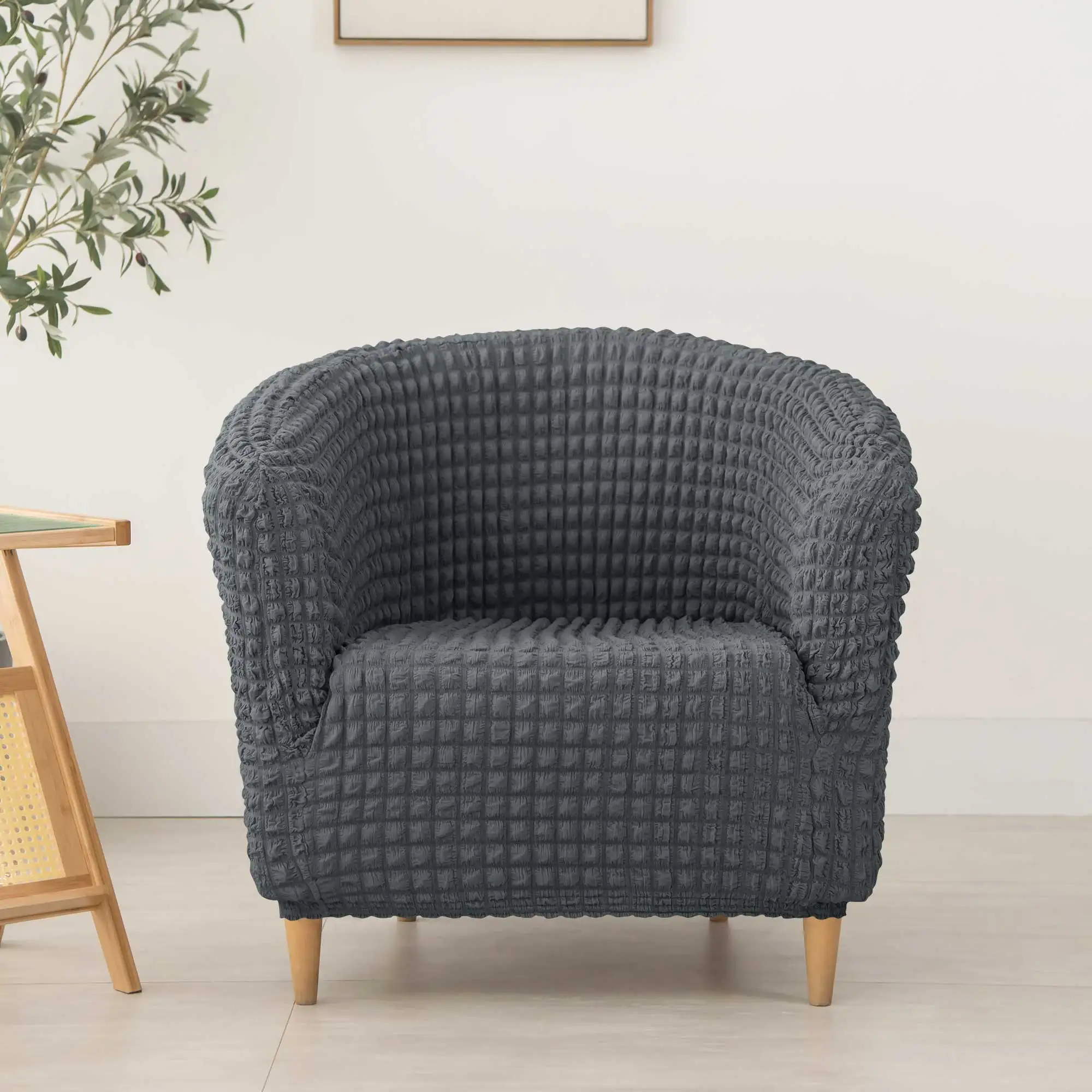 Hot Sell Fashion Cheap Solid Color Water Proof Jacquard Stretch Bubble 1 Seater Chair Sofa Cover Elastic Slipcover For Armchair