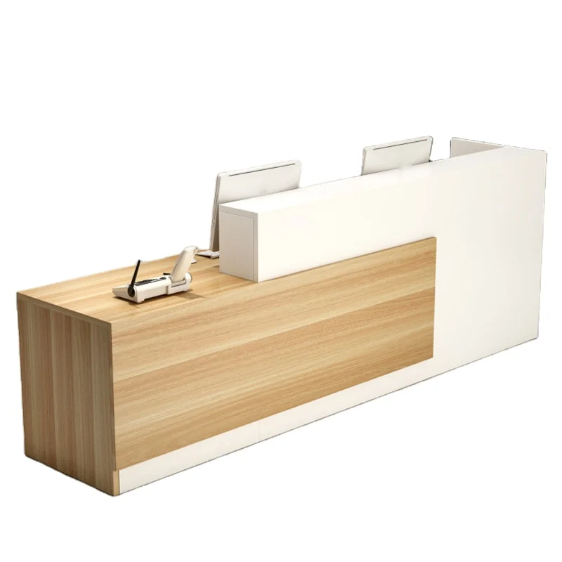 Wholesale Price Hotel Modern Design Customized Logo Wood Counter Front Desk Office Reception Front Lobby Table Desk