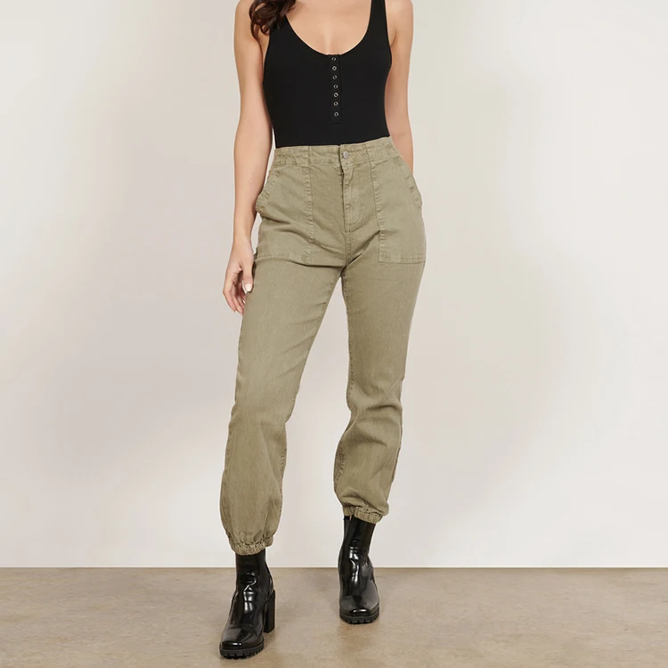 
Wholesale High Quality Women Causal Light Olive Cargo Pants 