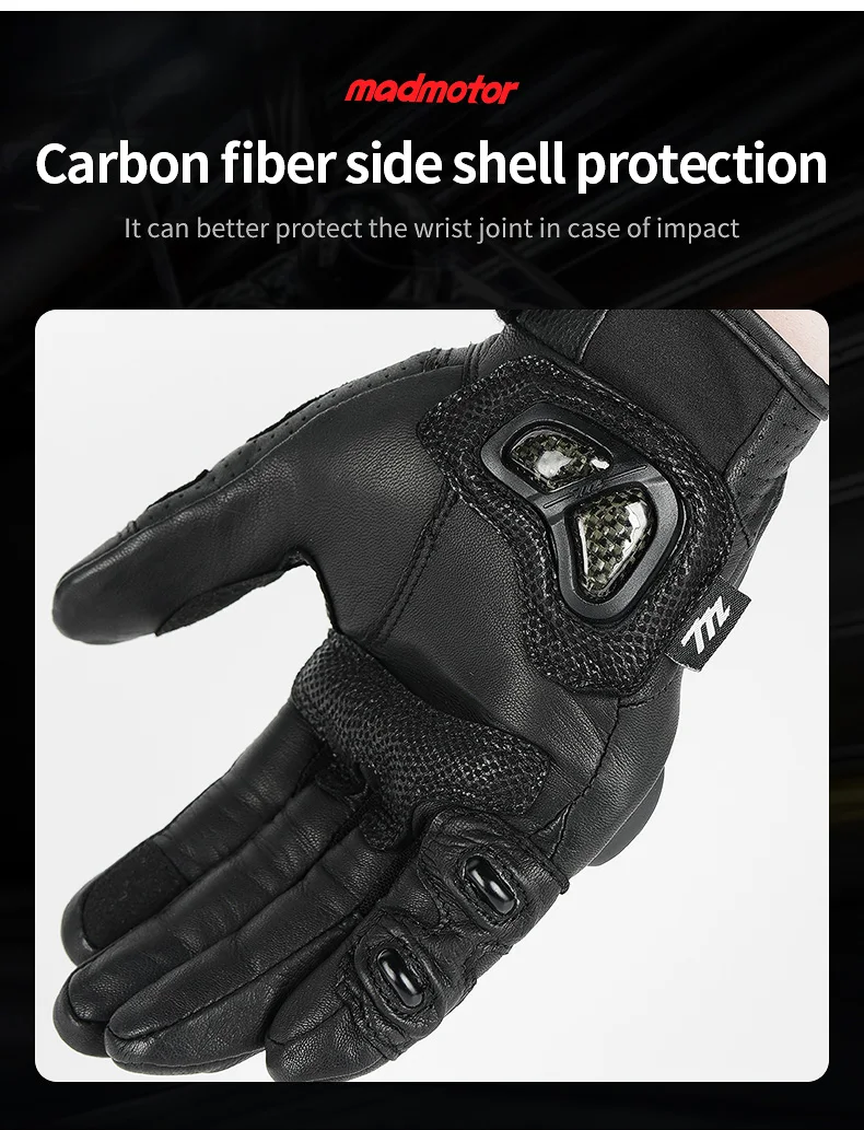 BMX ATV MX Hand Safety Protective Touch Screen Carbon Fiber Genuine Sheepskin leather white motorcycle gloves