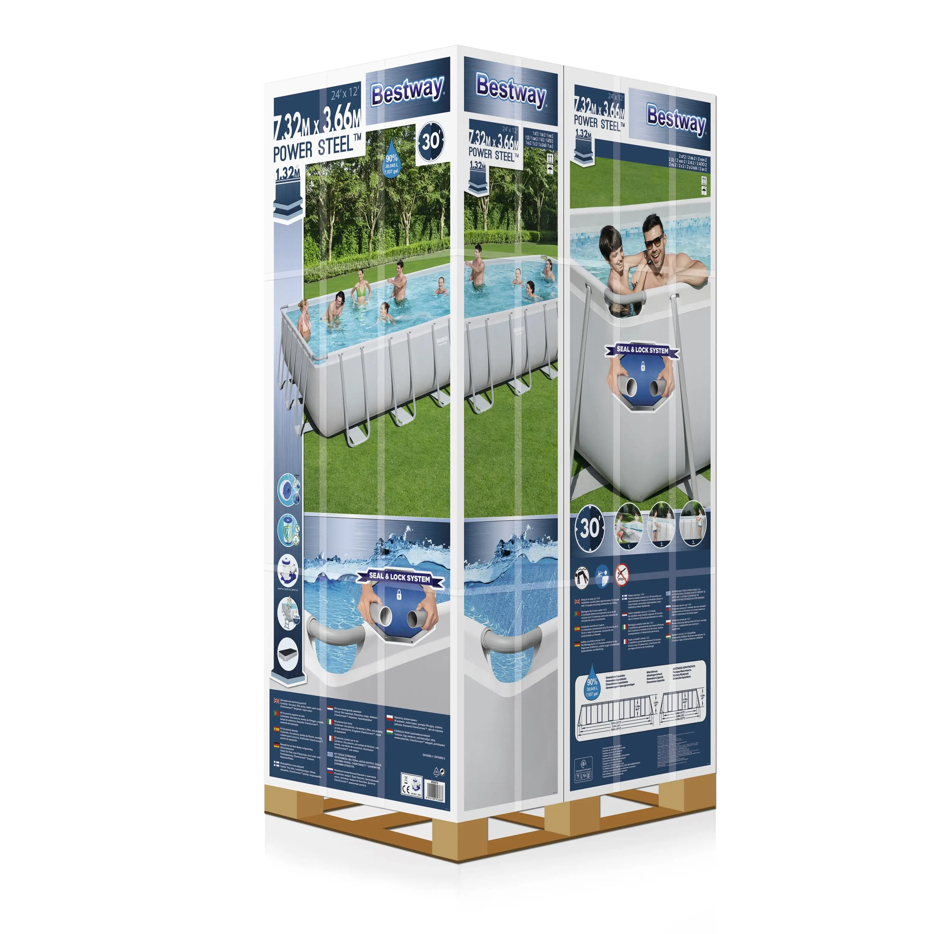 Bestway-56474 Power Steel Rectangular Plastic Frame Family Lounge Swimming Pools Products