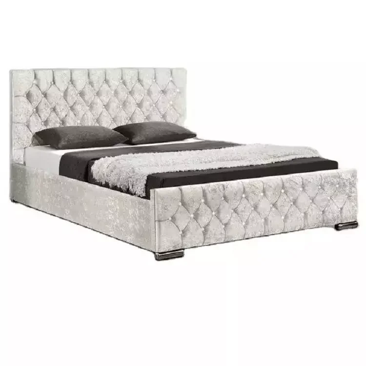 Luxury California Hotel Storage Modern Velvet Full Platform Single Doiuble Twin King Queen Size Bed Frame with Storage Headboard