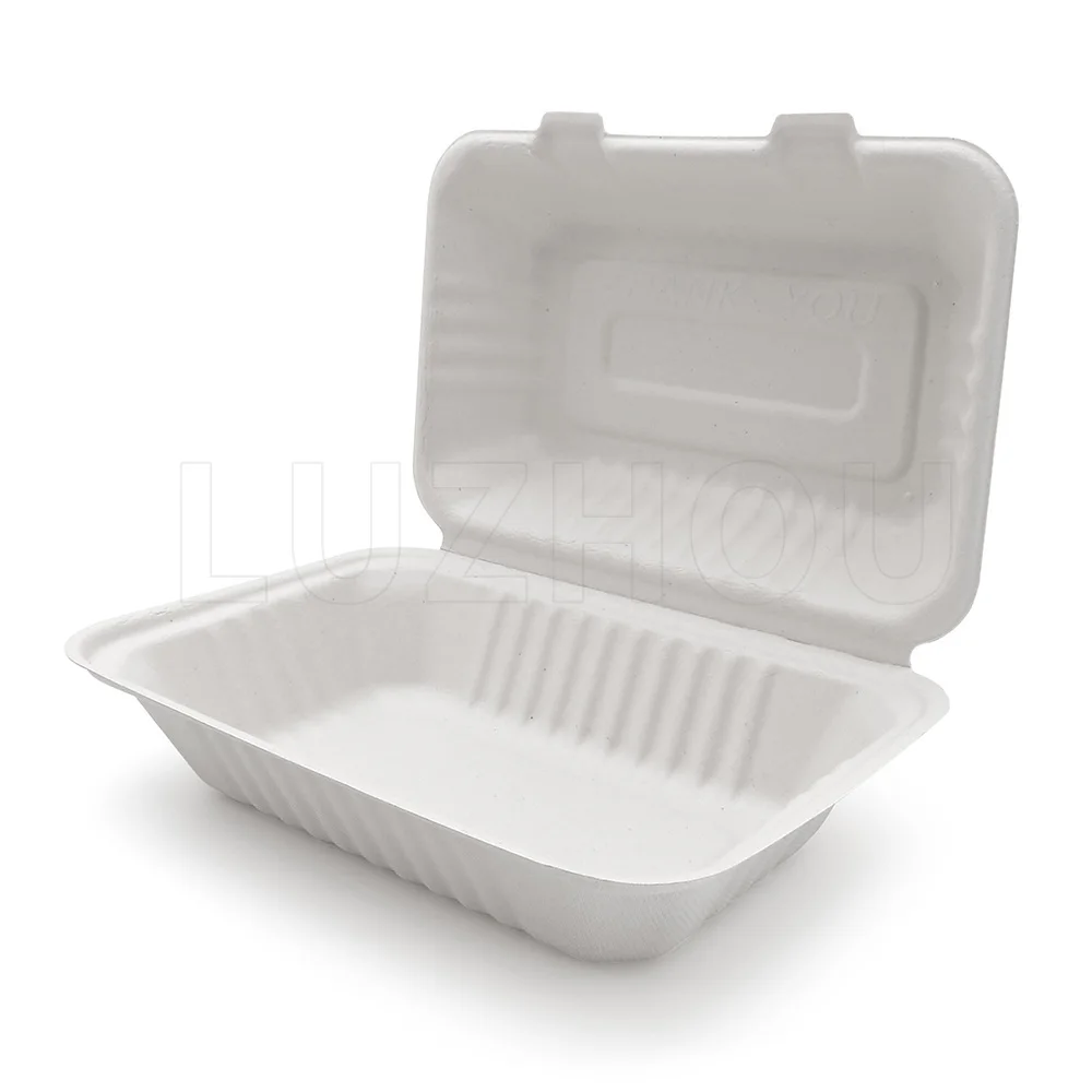 900ml 9 Inch Microwave Safe Leakproof Eco Bagasse Biodegradable Disposable Catering Box for Lunch