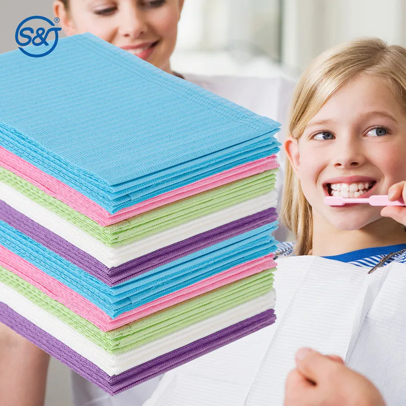 SJ Colorful Dental Bibs ECO Friendly Waterproof Absorbent 3 ply Surgery Disposable Medical Dental Bibs