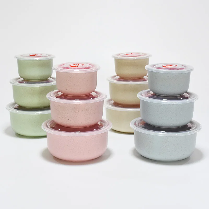 Бытовой ежедневное использование пшеничный стебель Ланч-бокс Студенческая миска бенто с крышкой запечатанный 3 шт чаша набор