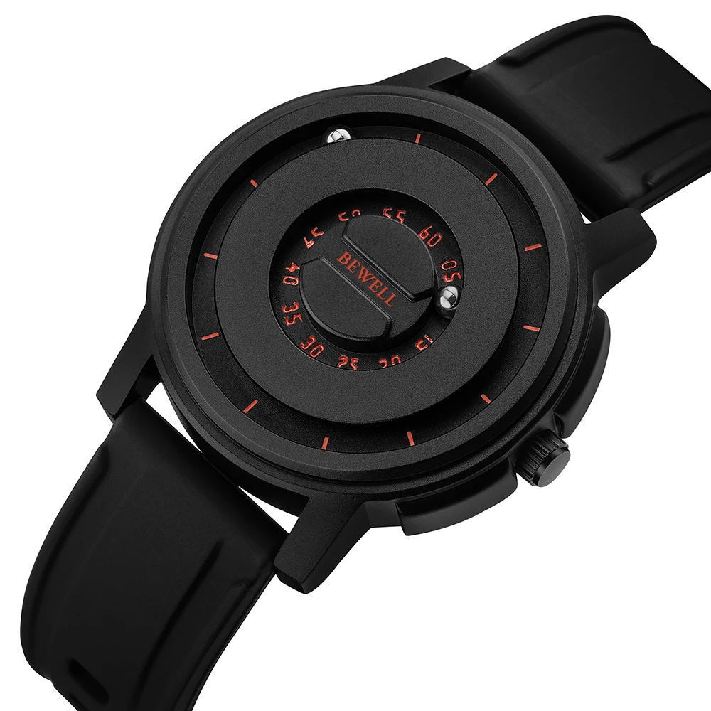 Antique Light Magnetic Movement Watch Full Black Dial 22mm Steel Silicone Band Buckle Clasp  Fashionable ODM Design