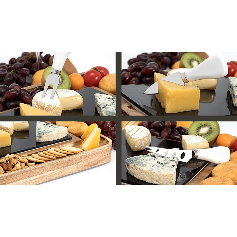 Acacia Cheese Board Set, Marble Blade Charcuterie Set, Cheese Platter with Slide-Out Drawers