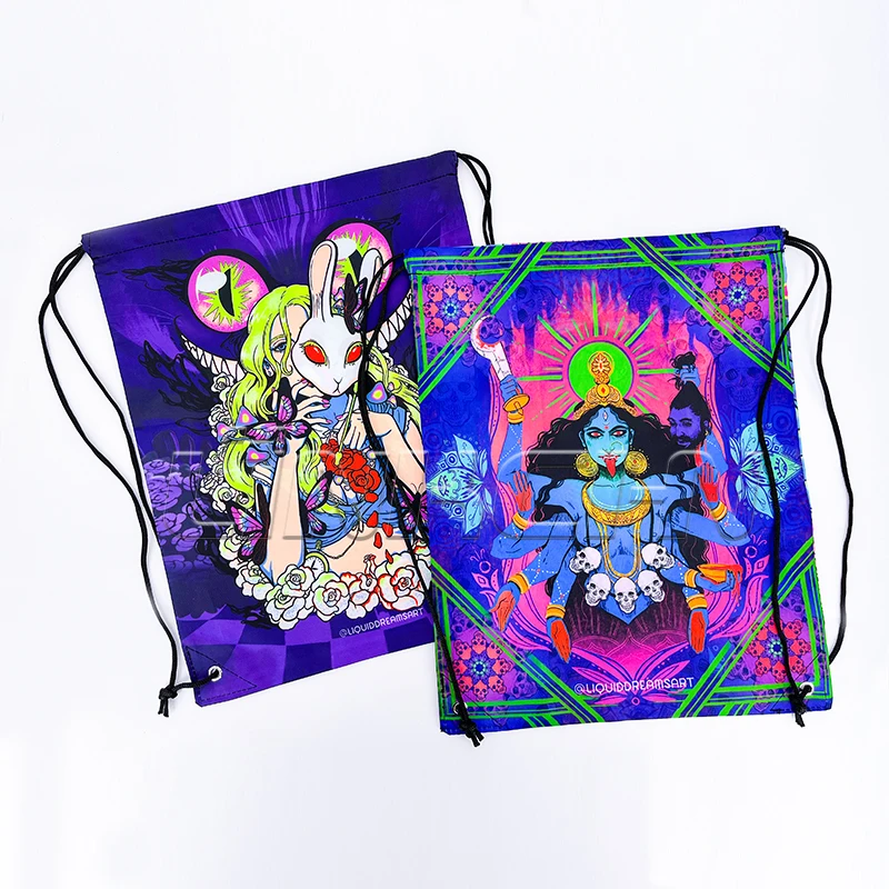 Custom Logo UV  Draw String Bag Full Color Cinch Backpack Recycled 420D Polyester Drawstring Bag