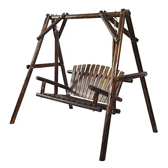 Outdoor Wooden Log Swing Patio Decoration Furniture Chair Outdoor Porch Swing in burnt color