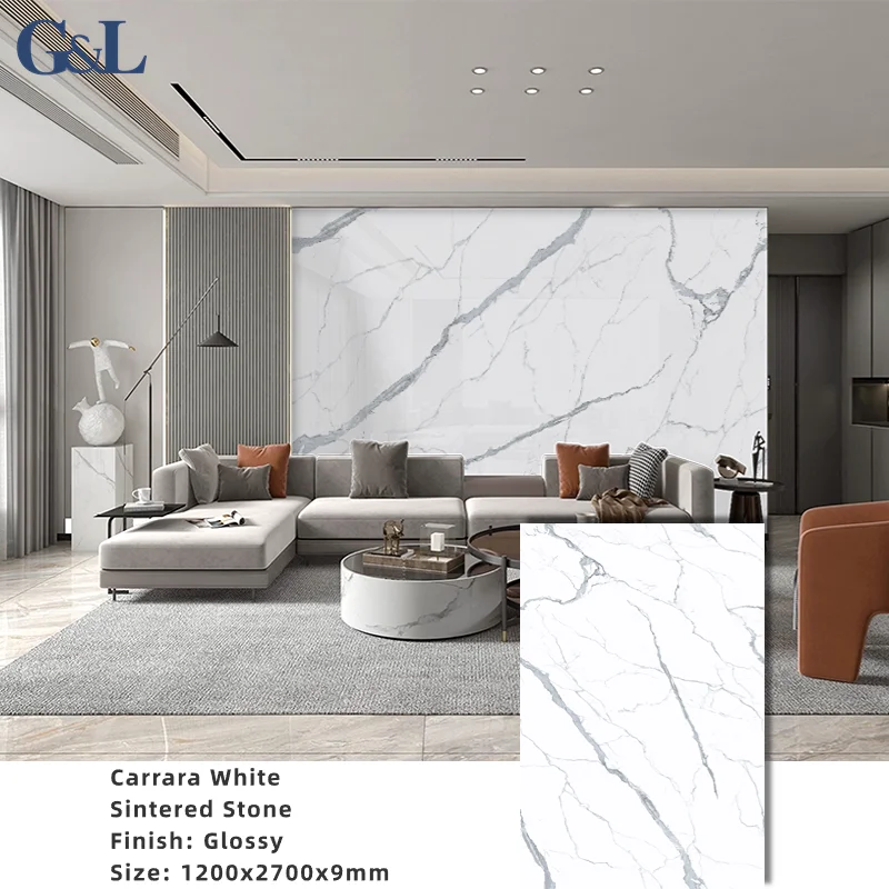 Белый спеченный камень Carrara оптовая продажа 1200x2700x9 мм белый для гостиной фоновая стена
