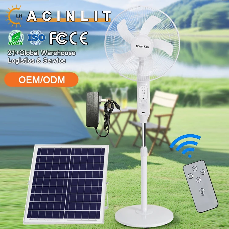 AC DC Operation 3 Gears 12 Inches 3 Blades Rechargeable Home Solar Fans Rechargeable Electric Fan with 16 inch Solar Panel