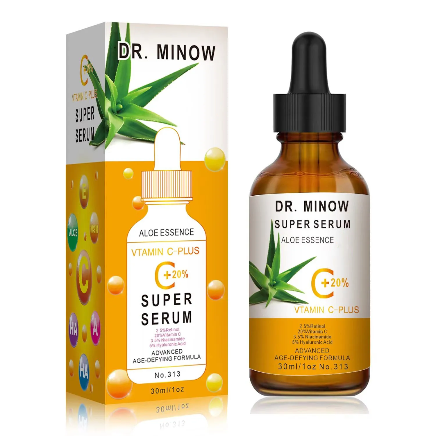 DR.MINOW Best Anti Aging Skin Whitening Lightening Glass Dropper Bottle 30ml Vitamin C Serum OEM For Face Moisturizer