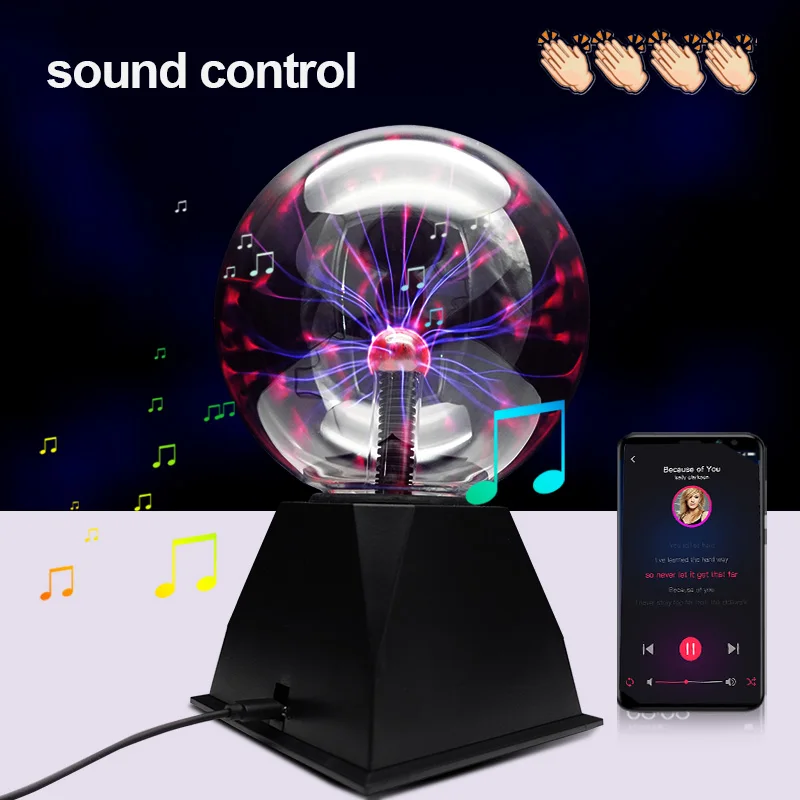 J&R 6 Inch Plasma Lamp, Touch & Sound Sensitive Plasma Globe Lightning Novelty Toys for Kids Christmas Gifts
