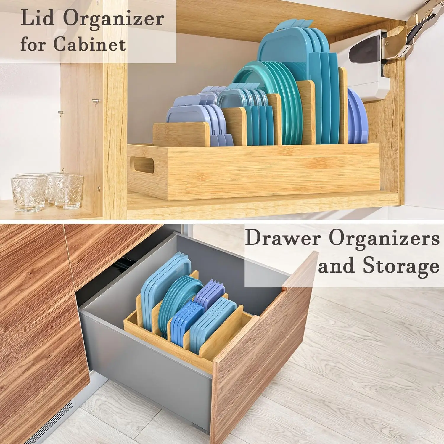 wholesale adjustable bamboo pot lid holder kitchen pot lid organizer rack for Cabinet & Drawer