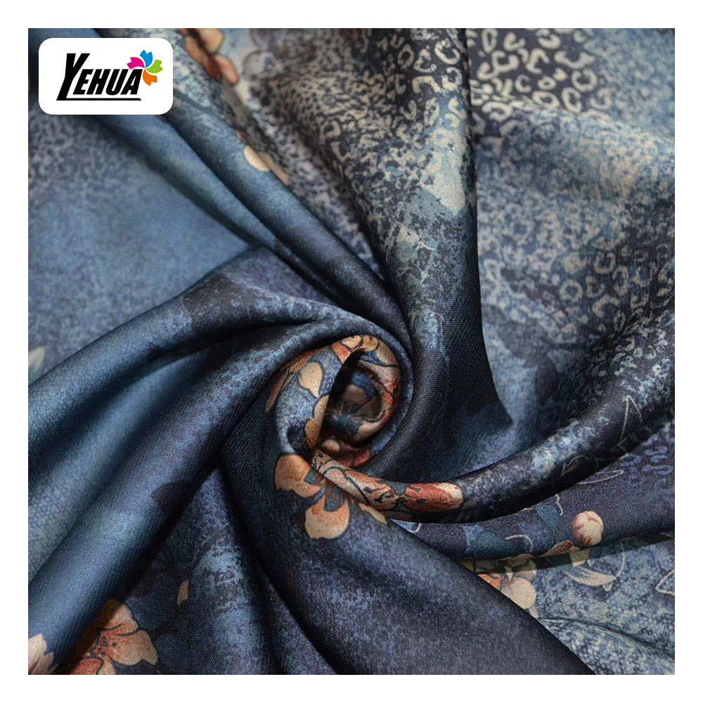 Custom Digital Printed Armaini Silk Satin Sateen Fabric 100% Polyester Satin Floral Fabric for Lady Gown Dress Pajama