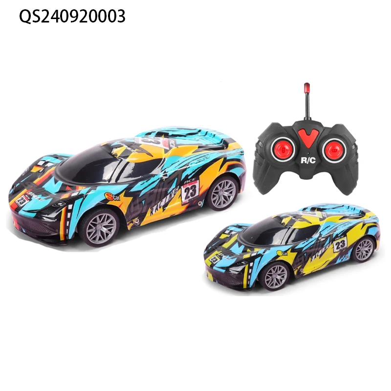 QS Factory Kids Racing Remote Control Model Car Toys Plastic 2 Colors R/C Stunt Simulation Graffiti Vehicle Toys With LED Light