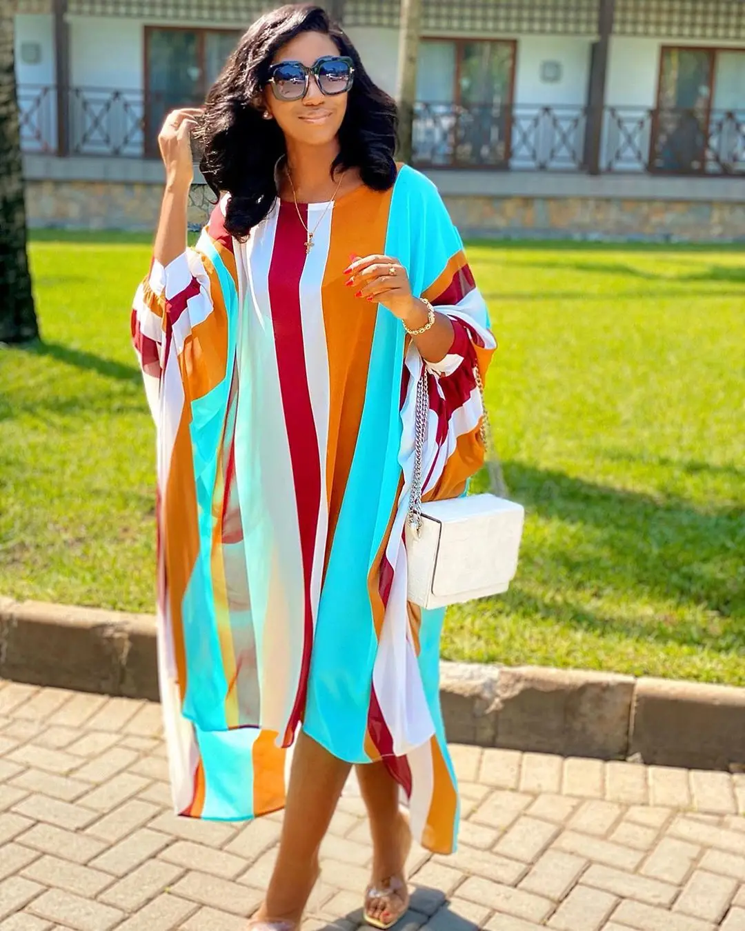 Повседневное Полосатое Свободное длинное платье для женщин 2020 летняя одежда Vestidos рвсцветки, элегантное шифоновое платье с длинным рукавом в африканском стиле платья