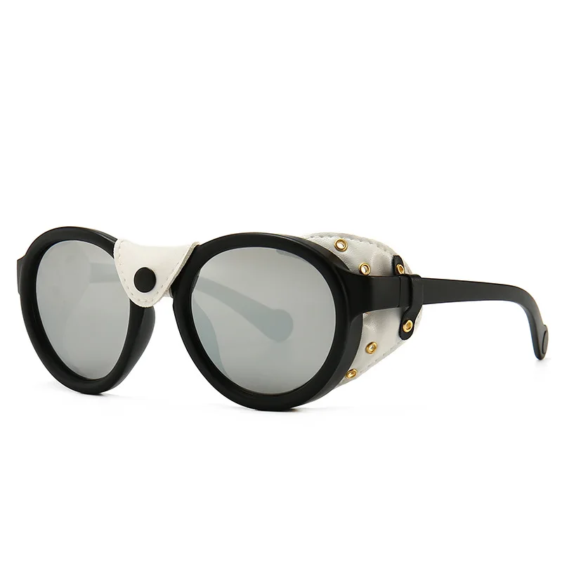 2020 Fashion Vintage SteamPunk Style Cool Sunglasses Leather Side Shield Brand Design Sun Glasses Oculos De Sol 0046