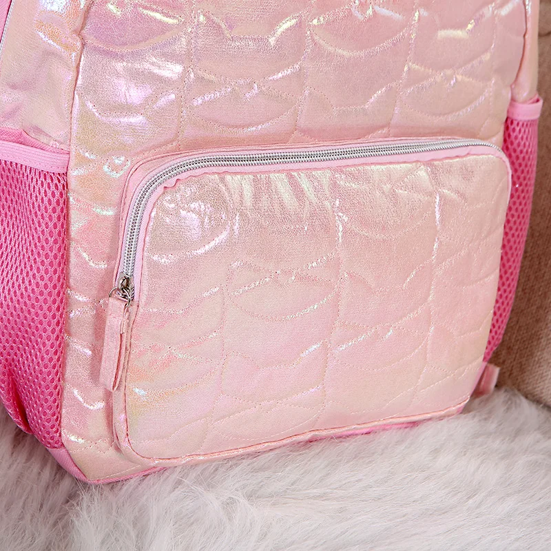 Trendy Glitter Pu Leather Polyester Mixed Lovely Quilted Teenager College Students Schoolbag Custom Children Backpack For Kids