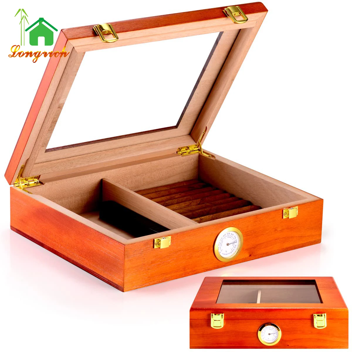 Customized wooden cigar box Humidors with Hinges Locks for Tobacco Packaging Humidor Single Cigar Gift Sets