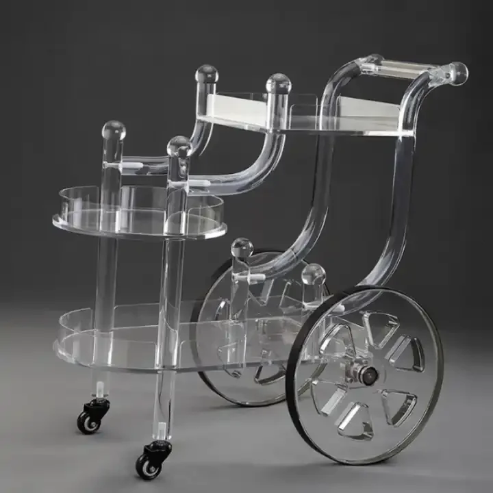Hotel Supply Acrylic Serving Trolley Cart Acrylic Lucite Cart Hotel Rolling Trolley Cart For Food Serving