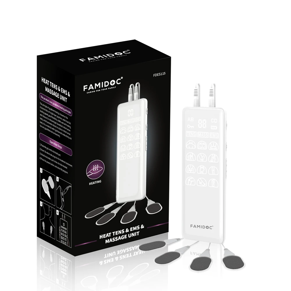 FAMIDOC Factory Dual Channels TENS/MASS/EMS Pain Relief Warm Therapeutic Device