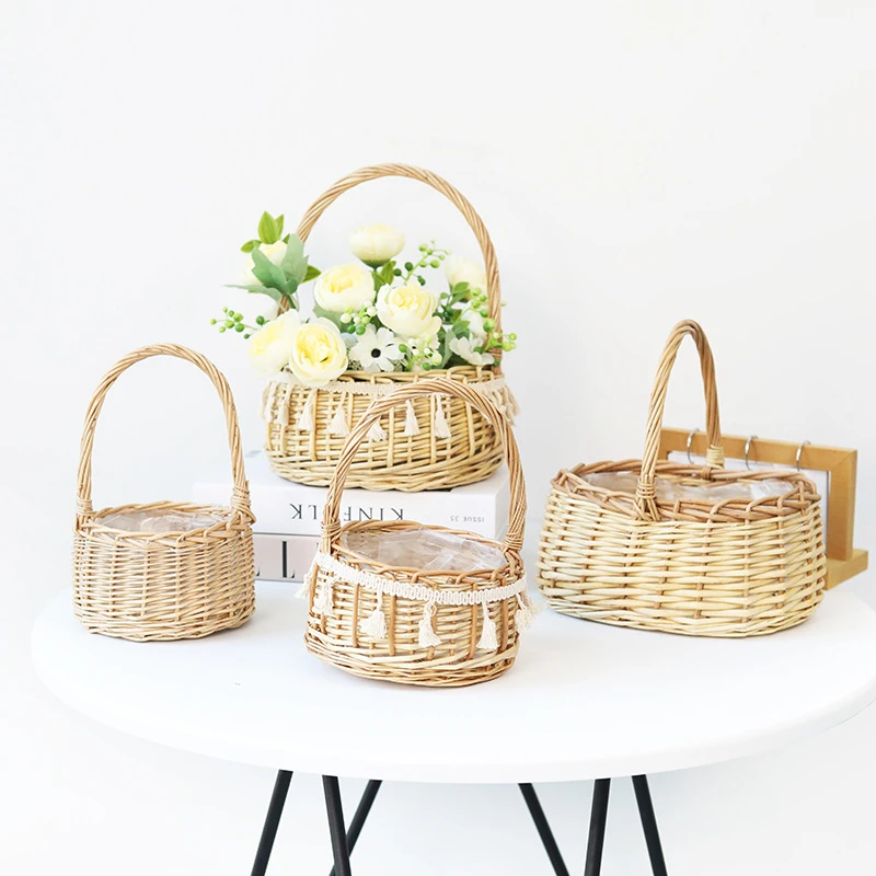 Handmade woven willow wicker and woodchip basket decorative gift baskets hamper with handle