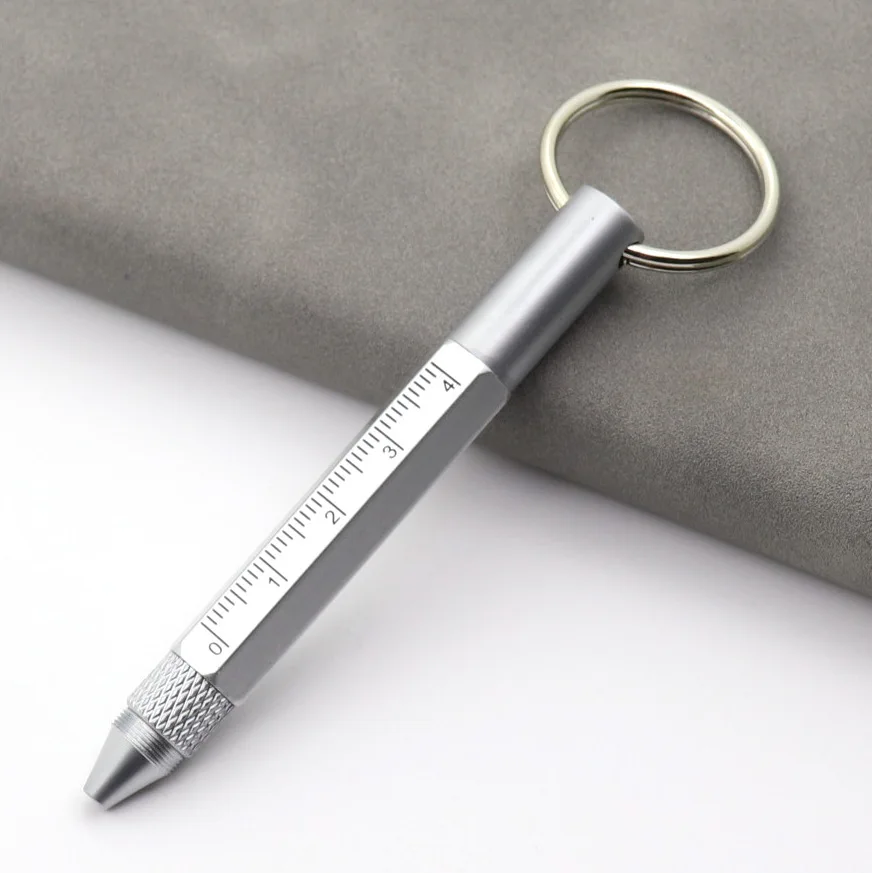 Promotional Cheapest Aluminum Metal 6In1 Multi Function Ballpoint Stylus Pen Screwdriver Keychain Ruler