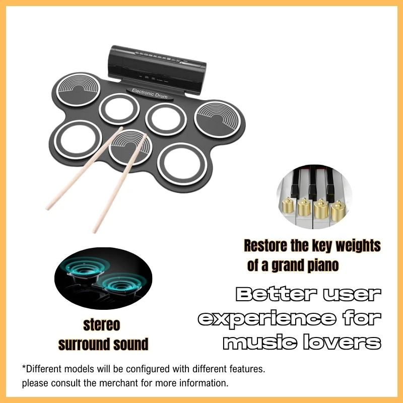 Hot Factory Direct 7-sided Portable Double-horn MIDI Hand Roll Electronic Drum Kit Baby Hand Casting Kit