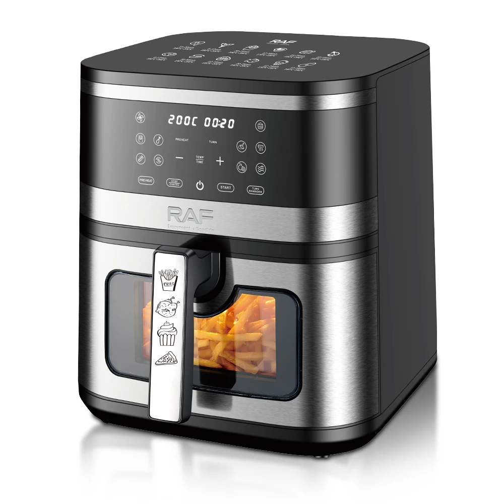 RAF Stainless Steel Inner 8L Smart Up-down Heating Air Fryer Oven Fryer Oil Free Electric Digital Air Fryers With Visible Window