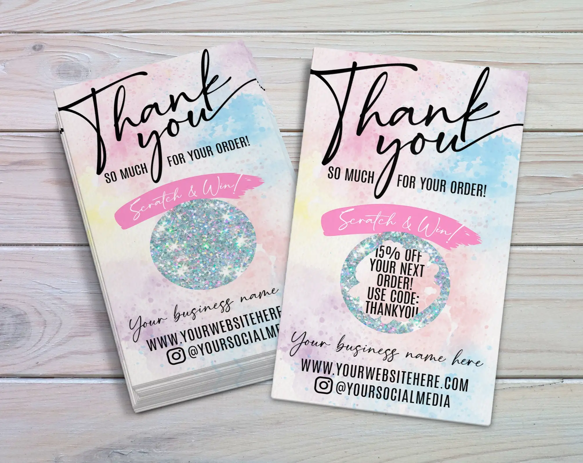 Wholesale high quality paper custom printing logo thank you scratch off cards for small business