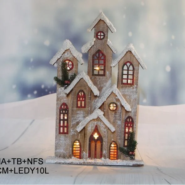 decorative lighted up wooden Christmas house village house with led for Christmas decoration