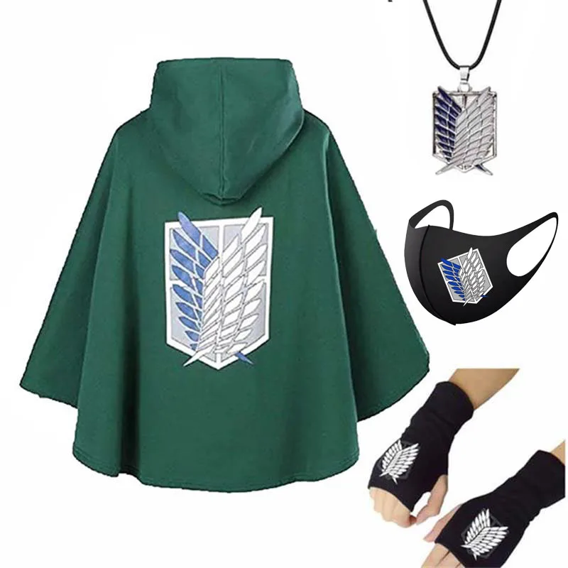 
Wholesal Japanese Anime Hoodie Shingeki no Kyojin Scouting Legion Cosplay Costume Green Cape Mens Clothes Attack on Titan Cloak 