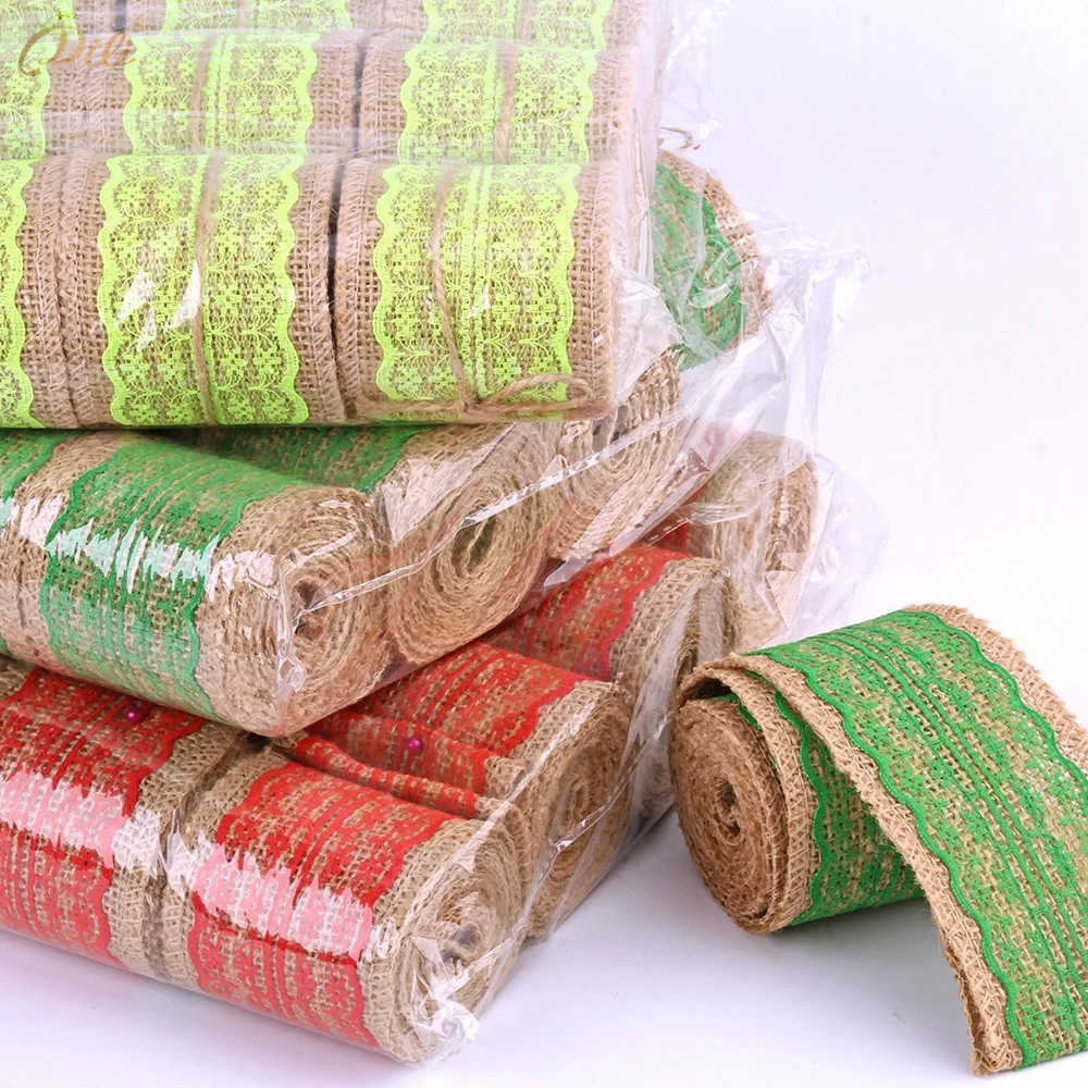
2m/roll Colored Lace Burlap Roll 6cm Width Jute Ribbon Holiday Gift Wrap Home Decoration Wedding Party Decoration Supplies 