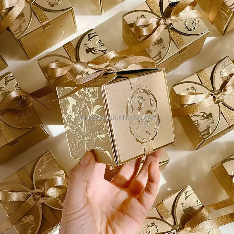 Luxury Kraft Paper Sweet Candy Boxes with Ribbons for Wedding Parties and Gifts UV Advantage for Candles and Perfumes