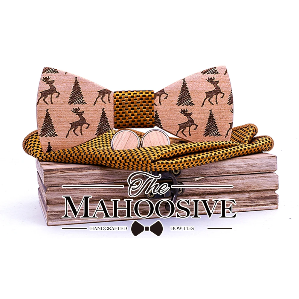 Christmas tree Bow Ties for Men Festival Theme Tie Beer Christmas Pattern Mens Wooden Bow Tie Christmas Party Gift Engraving