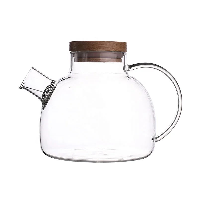 HOT SALES 1L Heat-Resistant Glass Teapot Teaware Set Tea Pot Water Kettle With Wooden Lid Removable Filter Milk Cup Wooden Tray