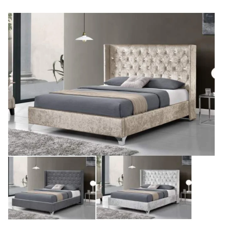 Luxury Queen King Bed Frame Genuine Upholstered Platform Bed Lit Noise Free Durable Wood Slats