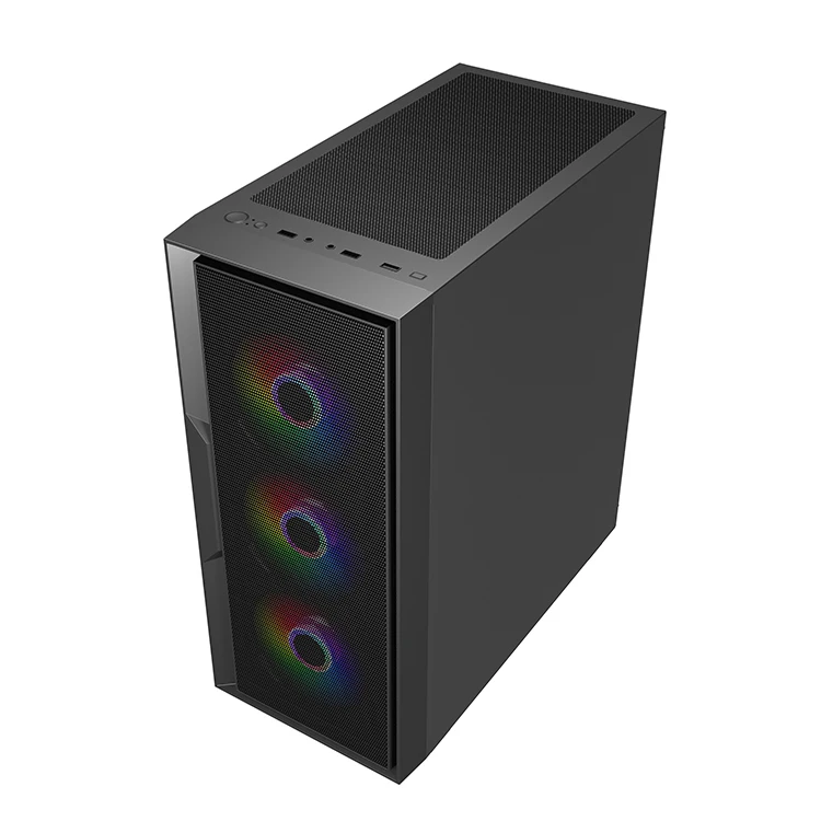 ATX Gaming PC Tower Case Steel Mesh Panel Design 7 PCI Slots and Glass Panel 3.0 USB for Desktop Computer