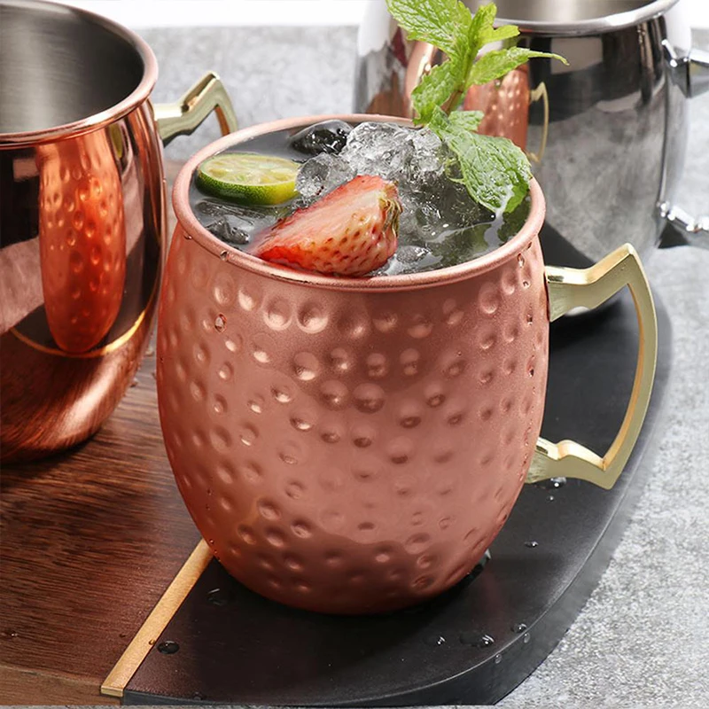 Moscow Mule Mugs 18 oz Hammered Copper Cups with 304 Stainless Steel Lining and Gold Brass Handles Perfect for Cold Drinks Beer