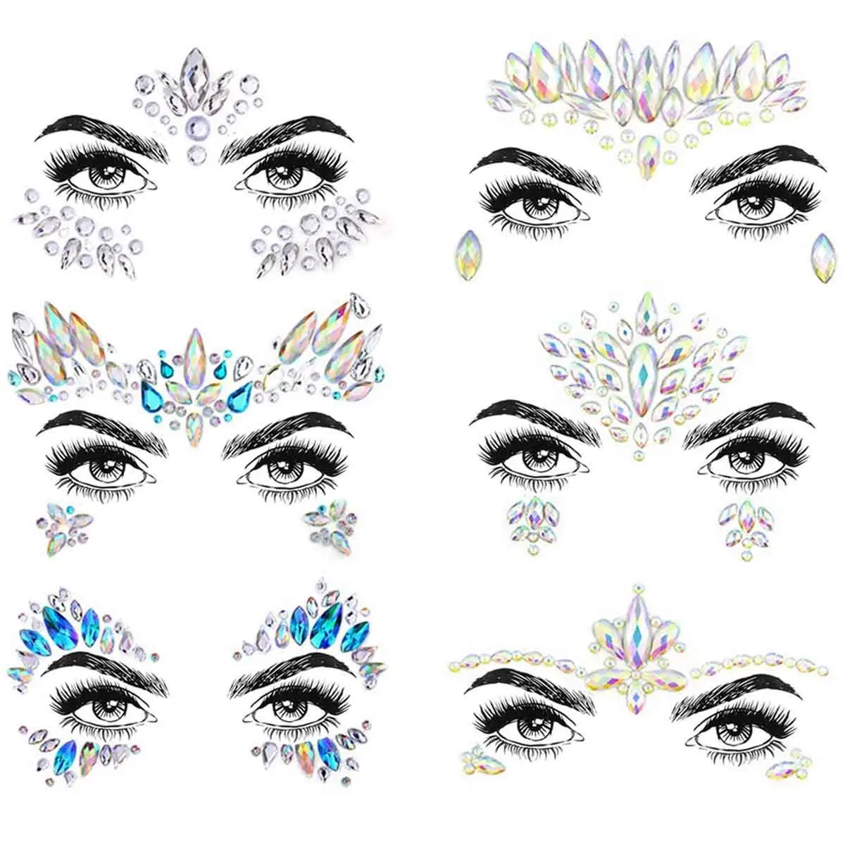 Luxury cosmetic sticker sheet Forehead rhinestone jewelry sticker tattoo face painting art glitter Fashion crystal gem tattoos