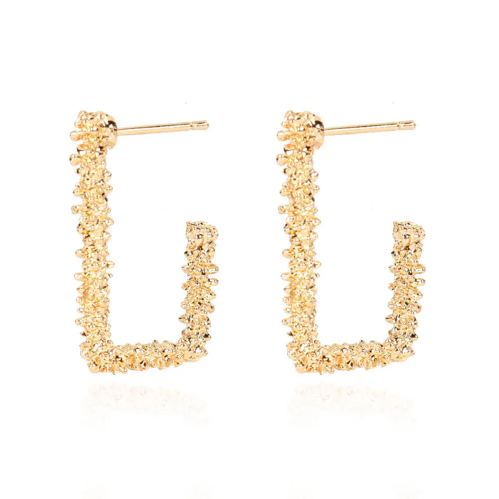 retro square huggie earrings charms sets L shape fashion earrings trend 2021 irregular surface gold filled vintage earrings