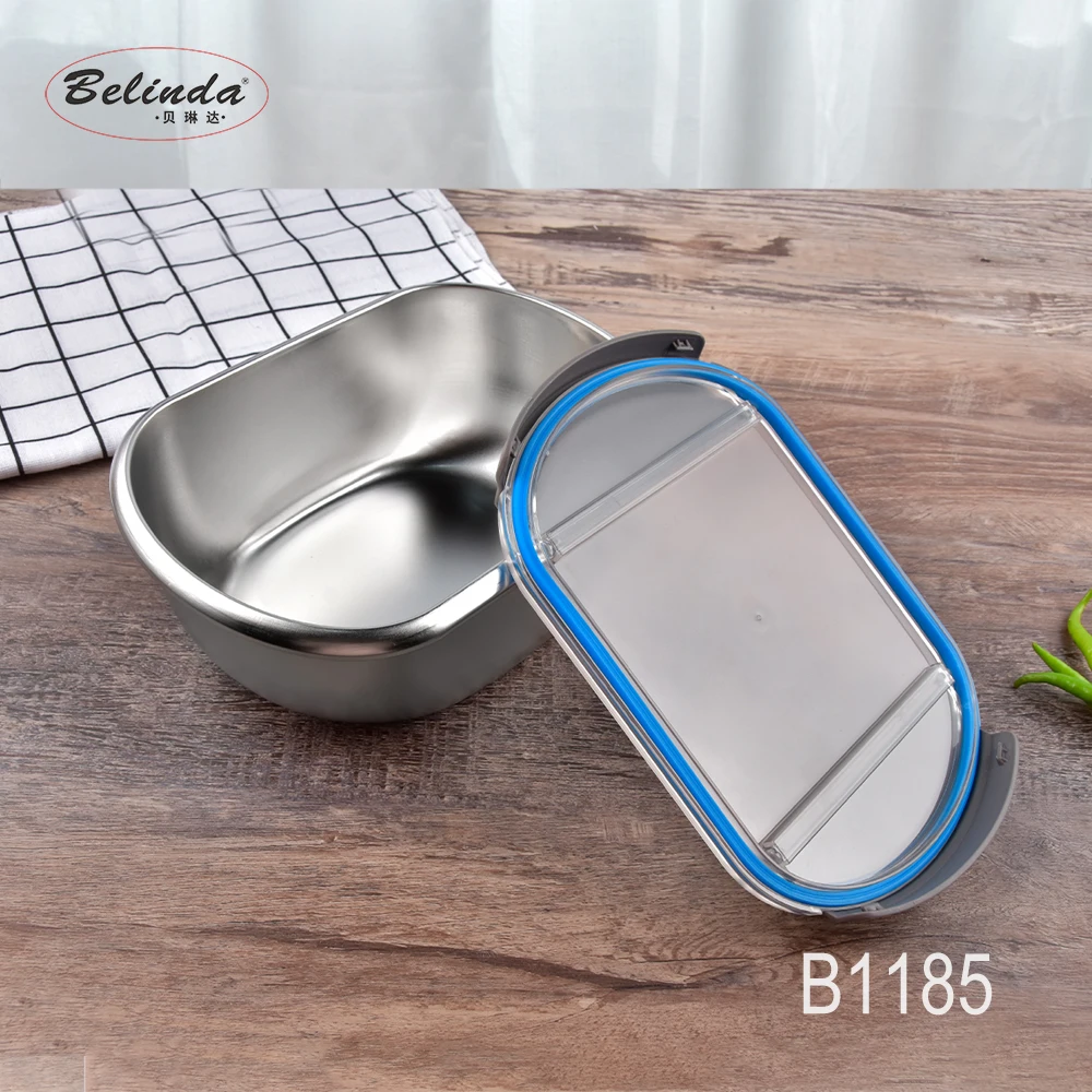 Food Grade Stainless Steel 304 Oval Shape Stackable Food Container Lunch Box With Lid Plastic B1185-8