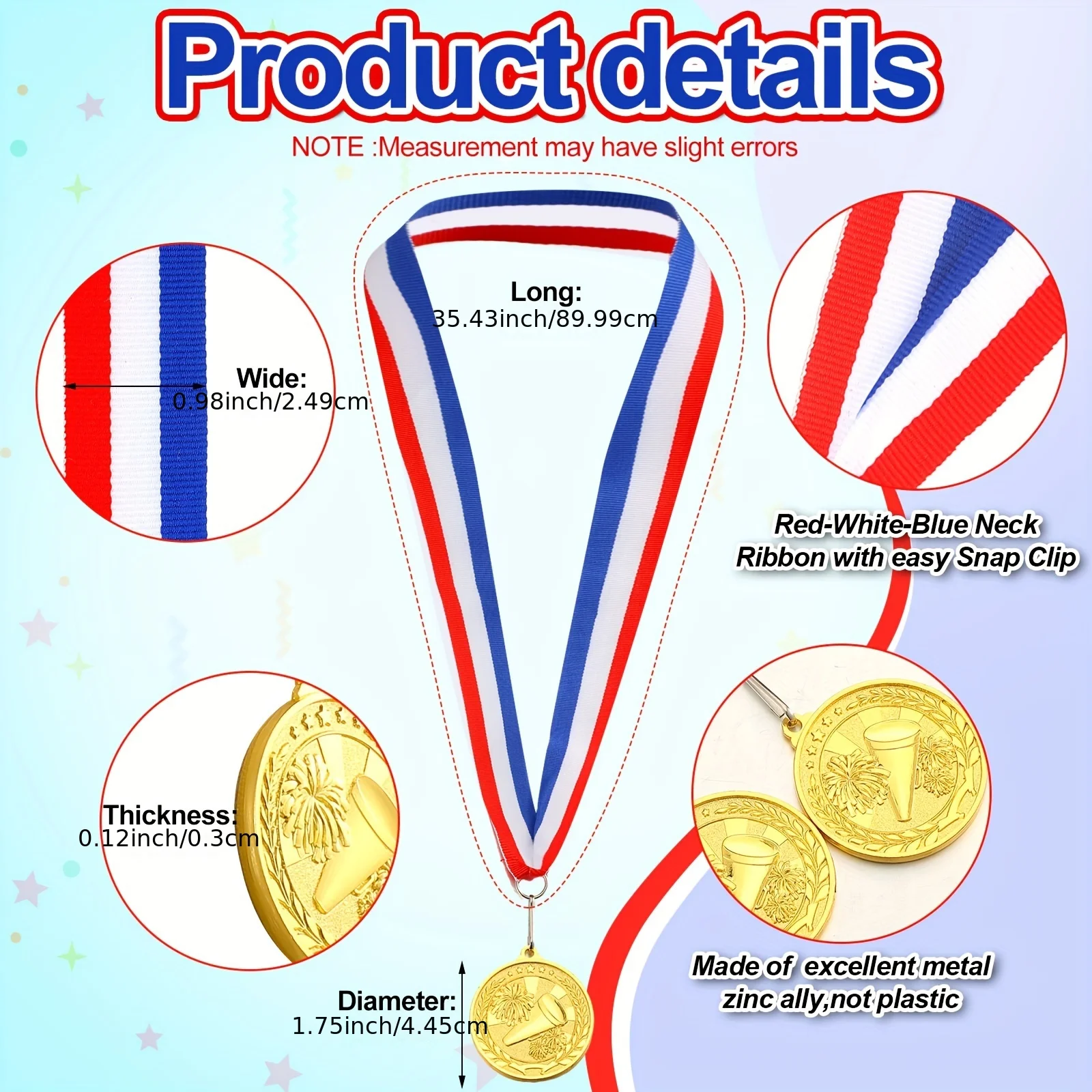 Custom Kids Plastic Gold Winner Medals with Neck Ribbon Party Sports Game Souvenir