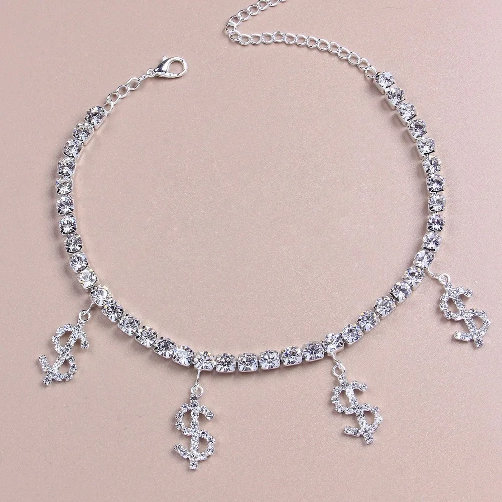 Artilady Simple Claw Chain Set with Diamond Dollar Sign Inlet Resin Butterfly Pendant Accessories Beach Resort Foot