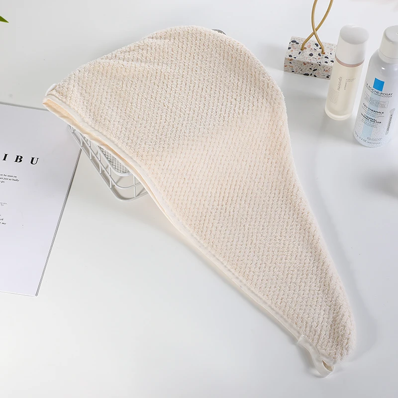 Custom Microfiber Hair Towel Wrap Coral Velvet Cotton Hair Drying Towel Turban Bath Hat With Button